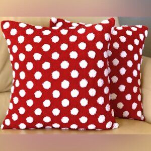 Set/2 Plush Fun Jacquard Red & White Christmas Polka Dot 18" Pillow Covers New